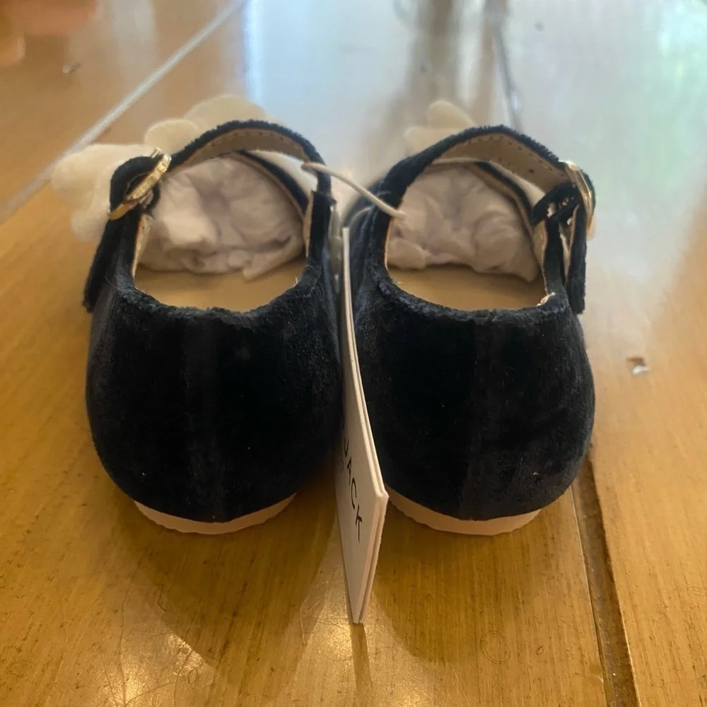 Janie & Jack Girls Black Velvet Flat Dress Shoes New Size 5
